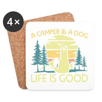 Camping A Camper And A Dog Life Is Good - Coasters (set of 4) - white - Front