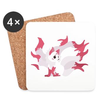 Kitsune Kawaii Illustration de dessin animé pour Ki - Dessous de verre (lot de 4) - blanc - Devant