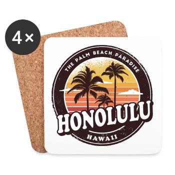 Honolulu Hawaii Vintage Beach Design - Untersetzer (4er-Set) - Weiß - Vorne
