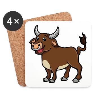 Bull Cartoon Illustration Kawaii pour les enfants - Dessous de verre (lot de 4) - blanc - Devant