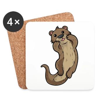 Otter Cartoon Illustration Kawaii für Kinder - Untersetzer (4er-Set) - Weiß - Vorne