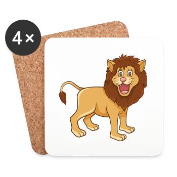 Lion Cartoon Illustration Kawaii pour les enfants - Dessous de verre (lot de 4) - blanc - Devant