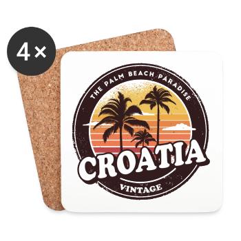Croatie Vintage Beach Design - Dessous de verre (lot de 4) - blanc - Devant