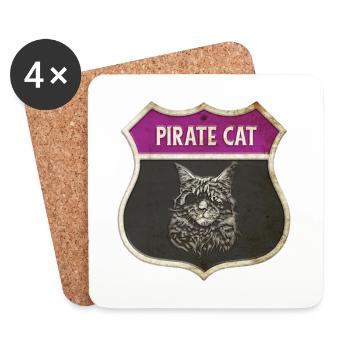 Cat Pirate Crest Design - Coasters (set of 4) - white - Front