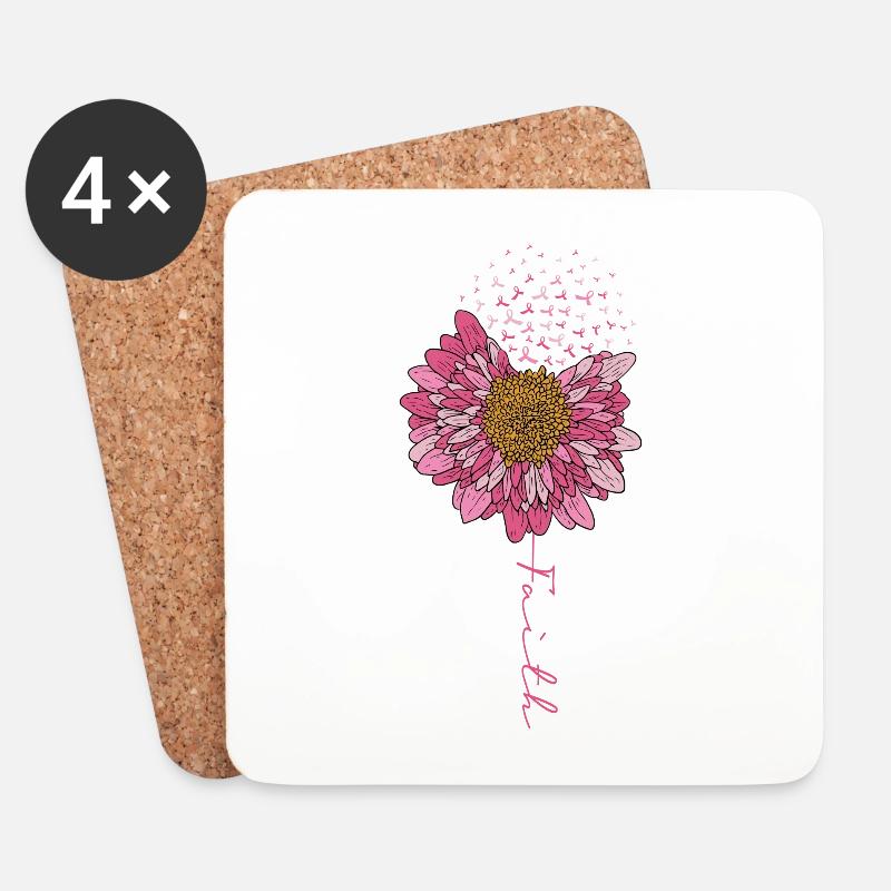Flower Faith Brustkrebs Bewusstsein - Untersetzer (4er-Set) - Weiß