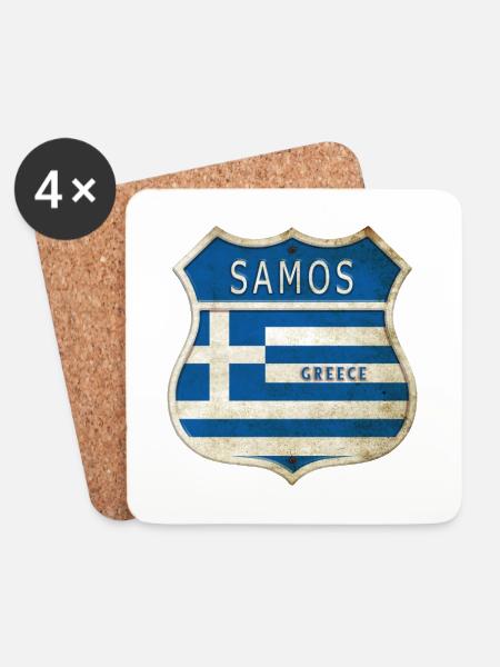 Samos Griechenland Wappen Flaggen Design - Untersetzer (4er-Set) - Weiß
