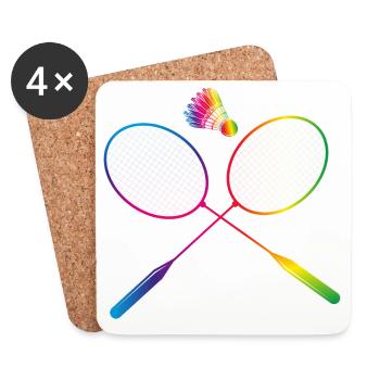 colorful badminton badminton with badminton racket - Coasters (set of 4) - white - Front