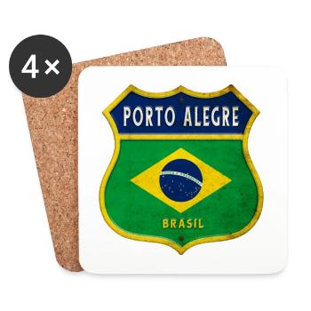 Porto Alegre Brésil Armoiries Drapeaux Design - Dessous de verre (lot de 4) - blanc - Devant