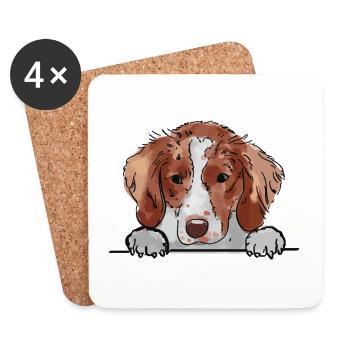 Brittany Spaniel Dog for Peeking Dog Lovers - Coasters (set of 4) - white - Front