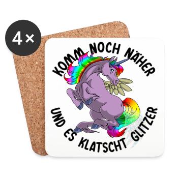 Noch näher es klatscht Glitzer Einhorn Geschenk - Untersetzer (4er-Set) - Weiß - Vorne