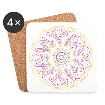 Mandala lumineux aux couleurs néon - Dessous de verre (lot de 4) - blanc - Devant