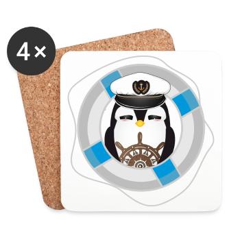 cute penguin as captain in navy look - Coasters (set of 4) - white - Front