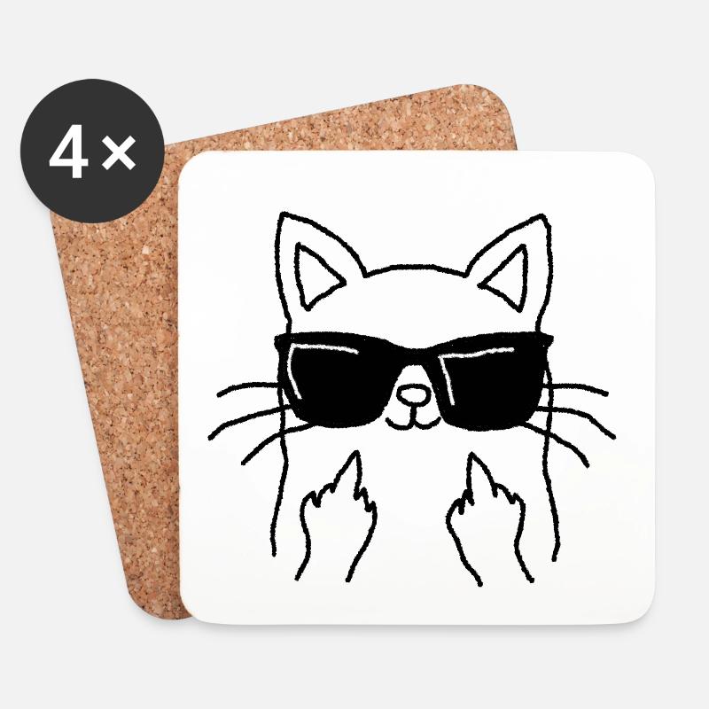 Cool Cat  - Untersetzer (4er-Set) - Weiß