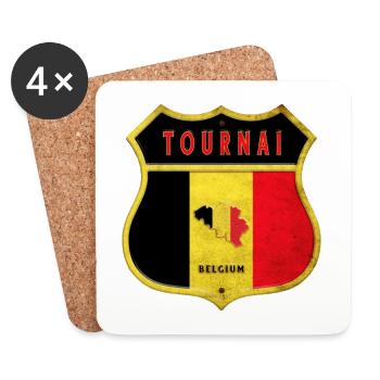 Tournai Belgium Coat of Arms Flags Design - Coasters (set of 4) - white - Front
