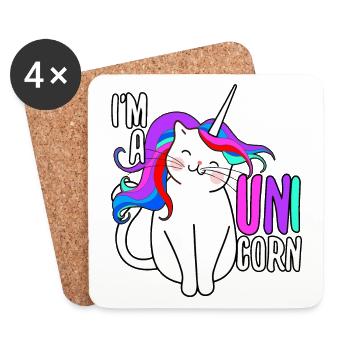 Einhorn Katze Geschenk - Untersetzer (4er-Set) - Weiß - Vorne