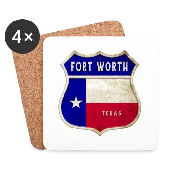 Design du drapeau texan de Fort Worth - Dessous de verre (lot de 4) - blanc - Devant