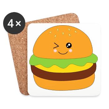 Kawaii, Burger, fast food - Untersetzer (4er-Set) - Weiß - Vorne