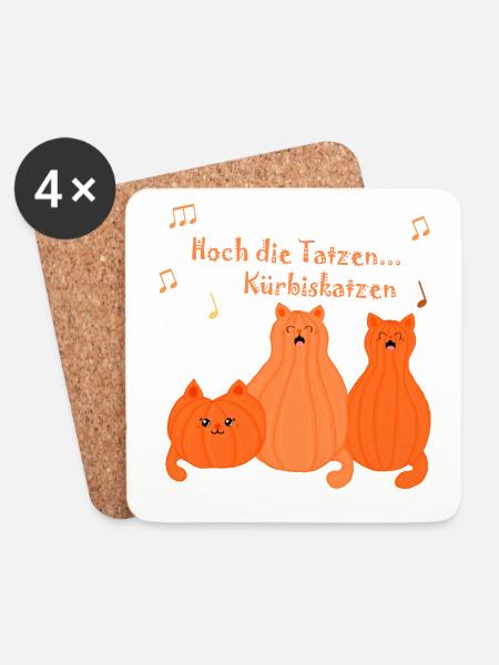 Hoch die Tatzen...Kürbiskatzen - Untersetzer (4er-Set) - Weiß