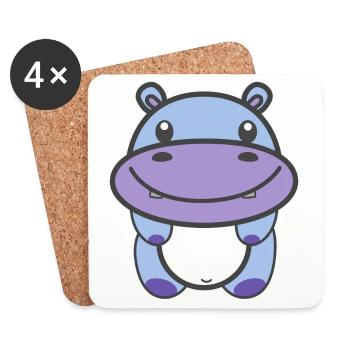 Hippopotame mignon Kawaii - Dessous de verre (lot de 4) - blanc - Devant