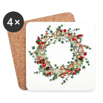 filigree Christmas larch wreath as a frame - Coasters (set of 4) - white - Front