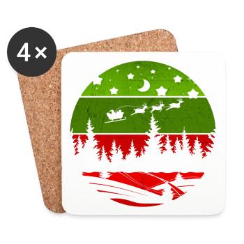 Motif de Noël - Noël vintage rouge et vert Sapins - Dessous de verre (lot de 4) - blanc - Devant