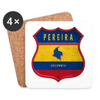 Design des armoiries de Pereira, Colombie - Dessous de verre (lot de 4) - blanc - Devant