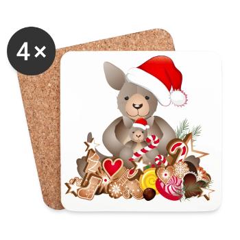 kangourou doux pour Noël avec chapeau de Noël - Dessous de verre (lot de 4) - blanc - Devant