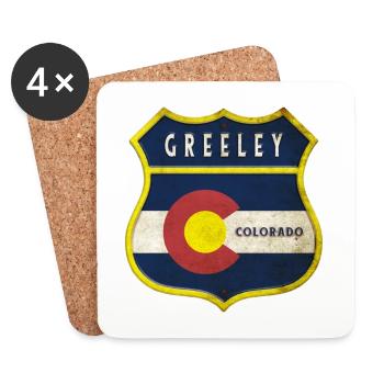 Design de l'écusson Greeley Colorado - Dessous de verre (lot de 4) - blanc - Devant