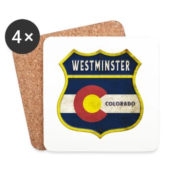 Design des armoiries de Westminster, Colorado - Dessous de verre (lot de 4) - blanc - Devant