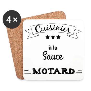 Cadeau humour cuisinier motard - Dessous de verre (lot de 4) - blanc - Devant