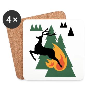 Bear by Campfire in Pines - Coasters (set of 4) - white - Front