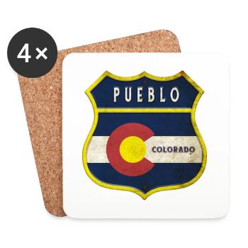 Motif des armoiries de Pueblo Colorado - Dessous de verre (lot de 4) - blanc - Devant