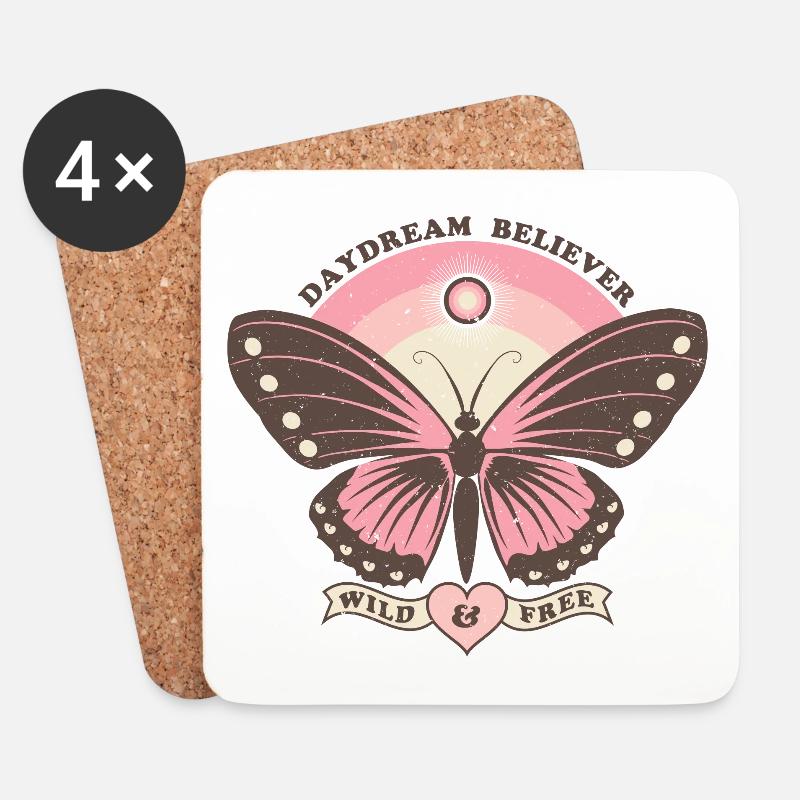 Boho Style Schmetterling - Untersetzer (4er-Set) - Weiß