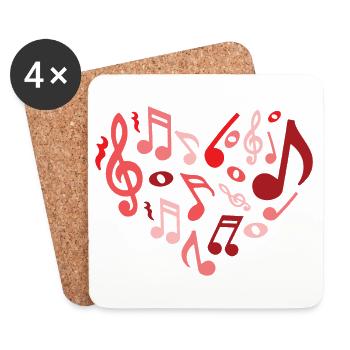 Cœur de notes de musique en rouge et rose - Dessous de verre (lot de 4) - blanc - Devant