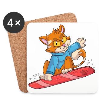 Snowboarder Cat - Dessous de verre (lot de 4) - blanc - Devant