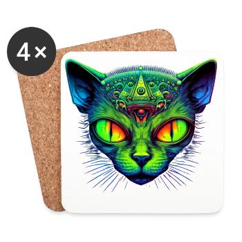 Hypnotic alien cat - Coasters (set of 4) - white - Front