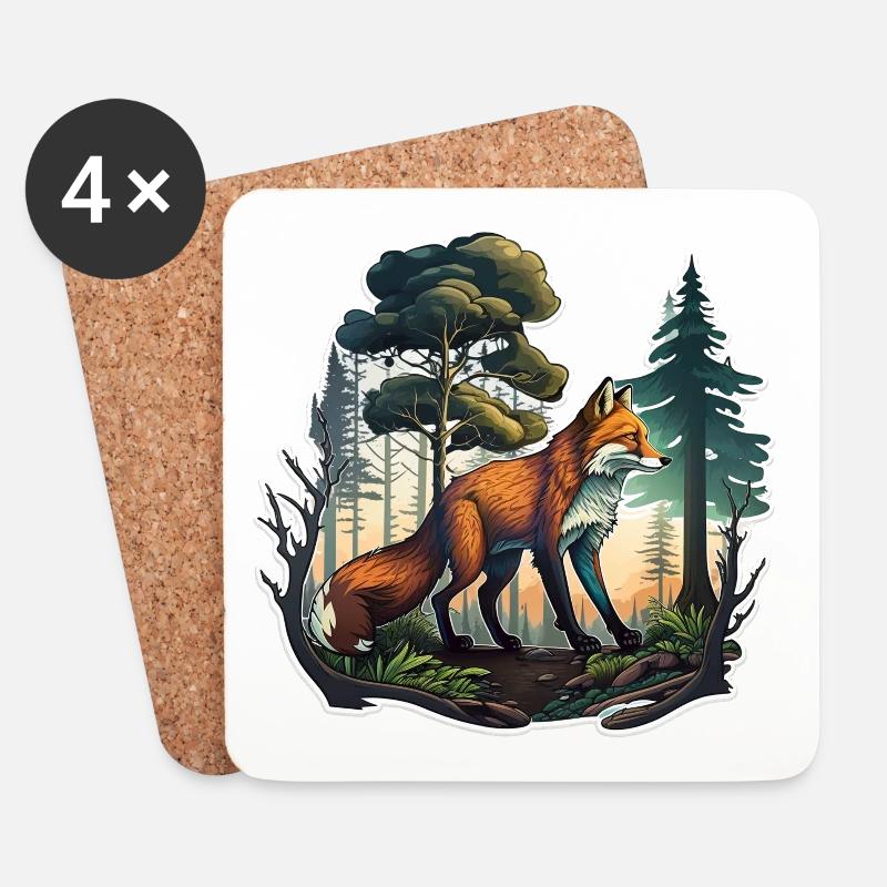 Fuchs im Wald - Untersetzer (4er-Set) - Weiß