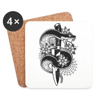aggressive snake with knife - Coasters (set of 4) - white - Front