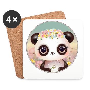 Panda mignon sur une prairie fleurie au printemps - Dessous de verre (lot de 4) - blanc - Devant