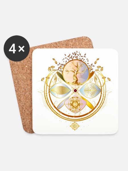 magisches Amulett, goldener Baum des Lebens Symbol - Untersetzer (4er-Set) - Weiß