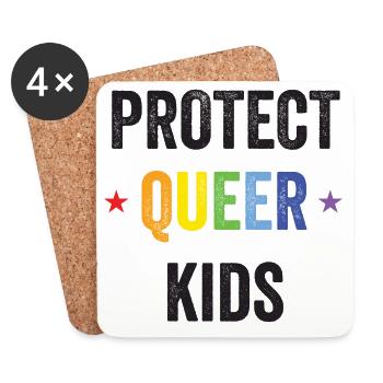 Mois de la fierté LGBT - Protégez les enfants queer - Dessous de verre (lot de 4) - blanc - Devant