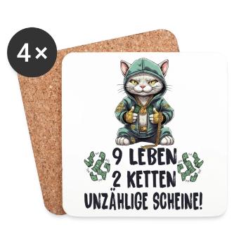 Katzen Hip Hop Design - Untersetzer (4er-Set) - Weiß - Vorne