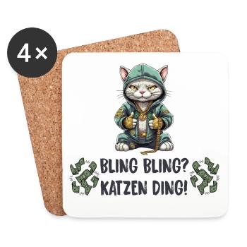 Katzen Hip Hop Design - Untersetzer (4er-Set) - Weiß - Vorne