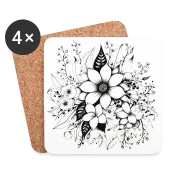 Floral pattern dark - Coasters (set of 4) - white - Front