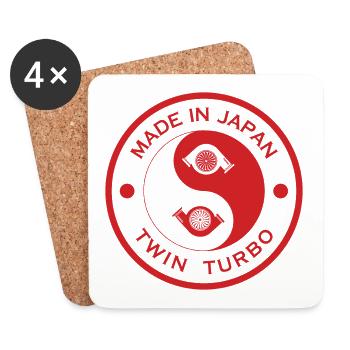 Fabriqué au Japon Twin Turbo Car Auto - Dessous de verre (lot de 4) - blanc - Devant