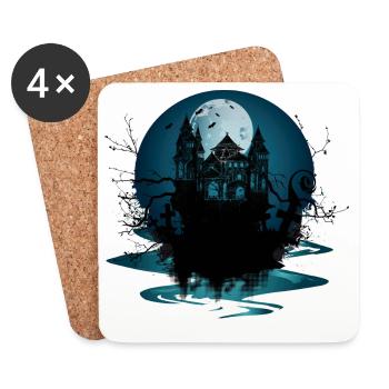 dark castle at night under full moon - Coasters (set of 4) - white - Front