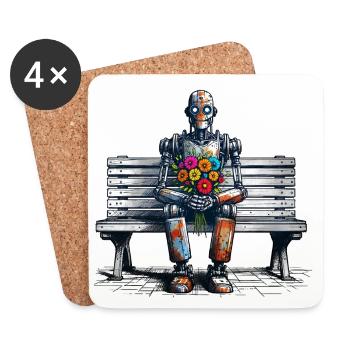 roboter bank blumen robot love rostig kunst - Untersetzer (4er-Set) - Weiß - Vorne