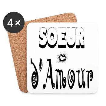 Sœur Amour Cœur Frangine - Dessous de verre (lot de 4) - blanc - Devant