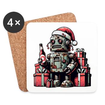roboter ugly christmas vintage santa geschenk - Untersetzer (4er-Set) - Weiß - Vorne
