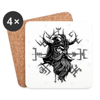 Vegvísir with Viking head - Coasters (set of 4) - white - Front